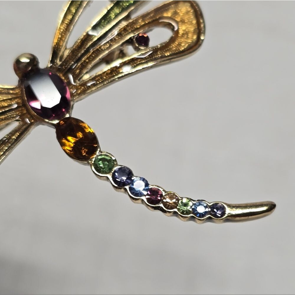 Monet Signed Dragonfly Multicolor Rhinestones Brooch Vintage Boho Summer Spring - Picture 5 of 9